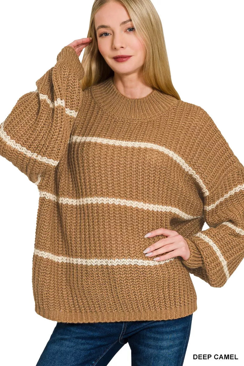 Zenana Oversize Striped Sweater 