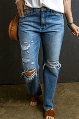 Distressed Raw Hem Jeans with Pockets 