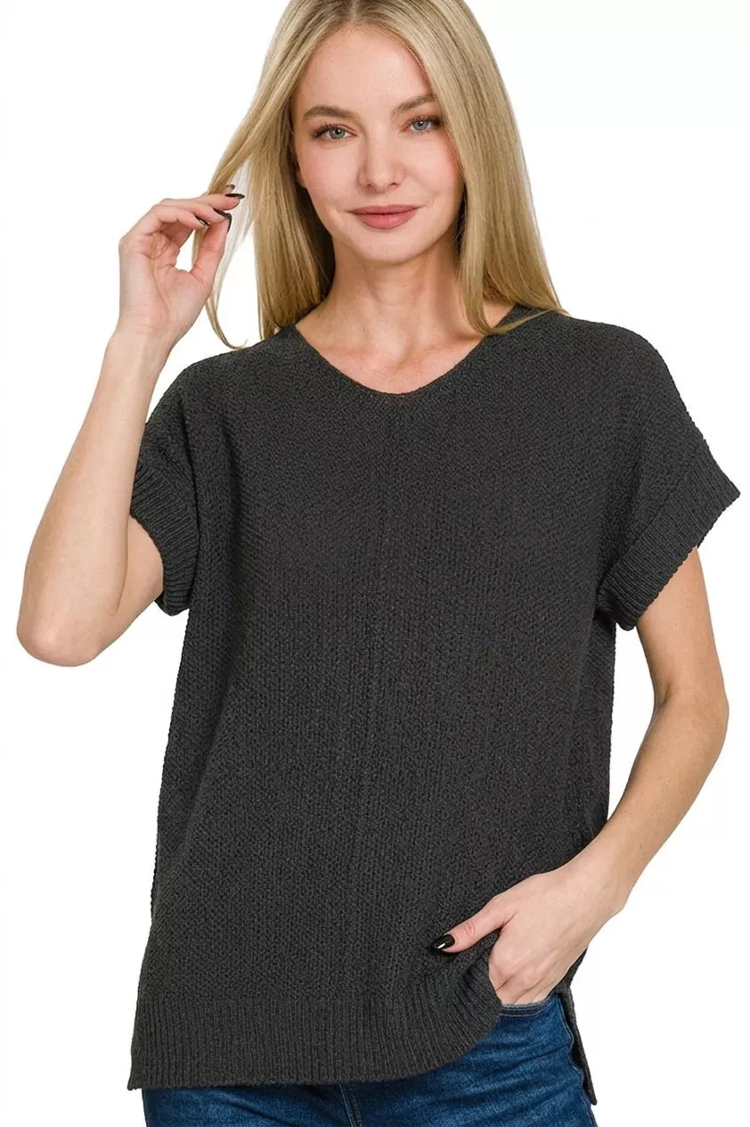 Zenana Center Seam Short Sleeve Sweater 