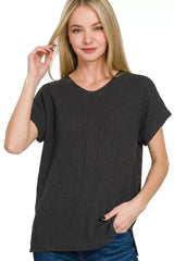 Zenana Center Seam Short Sleeve Sweater 