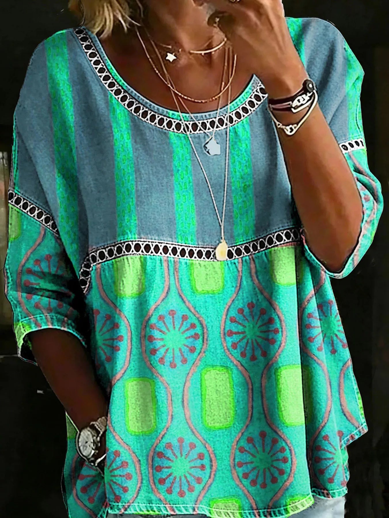 Full Size Hollow Out Round Neck Top Plus Size 