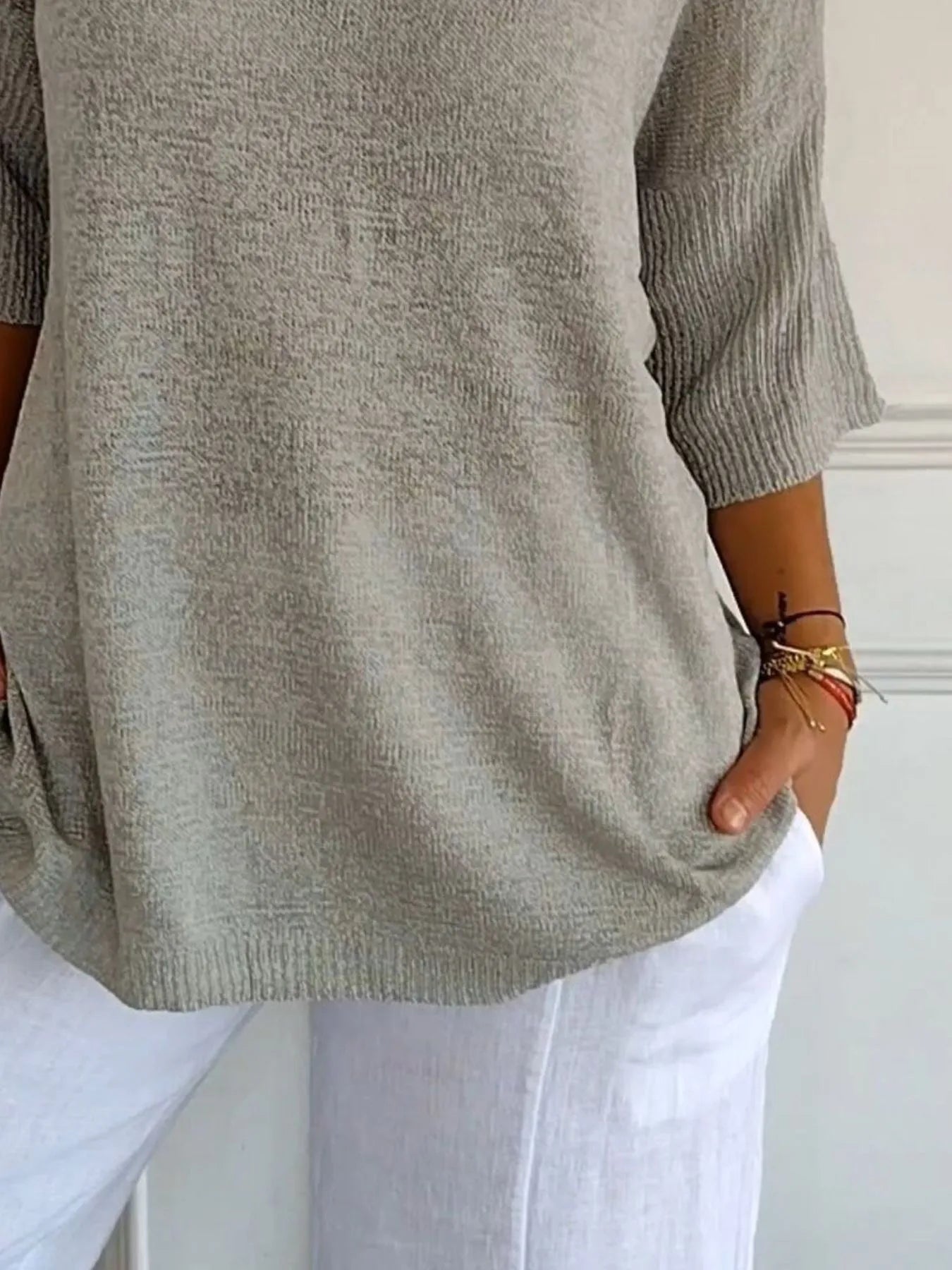 Full Size Relaxed Fit Ribbed Hem Sweater Plus Size 