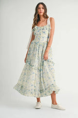 MABLE Floral Printed Shoulder Strap Midi Dress 