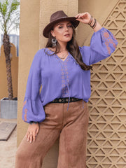 Plus Size Boho Embroidered Long Sleeve Blouse 