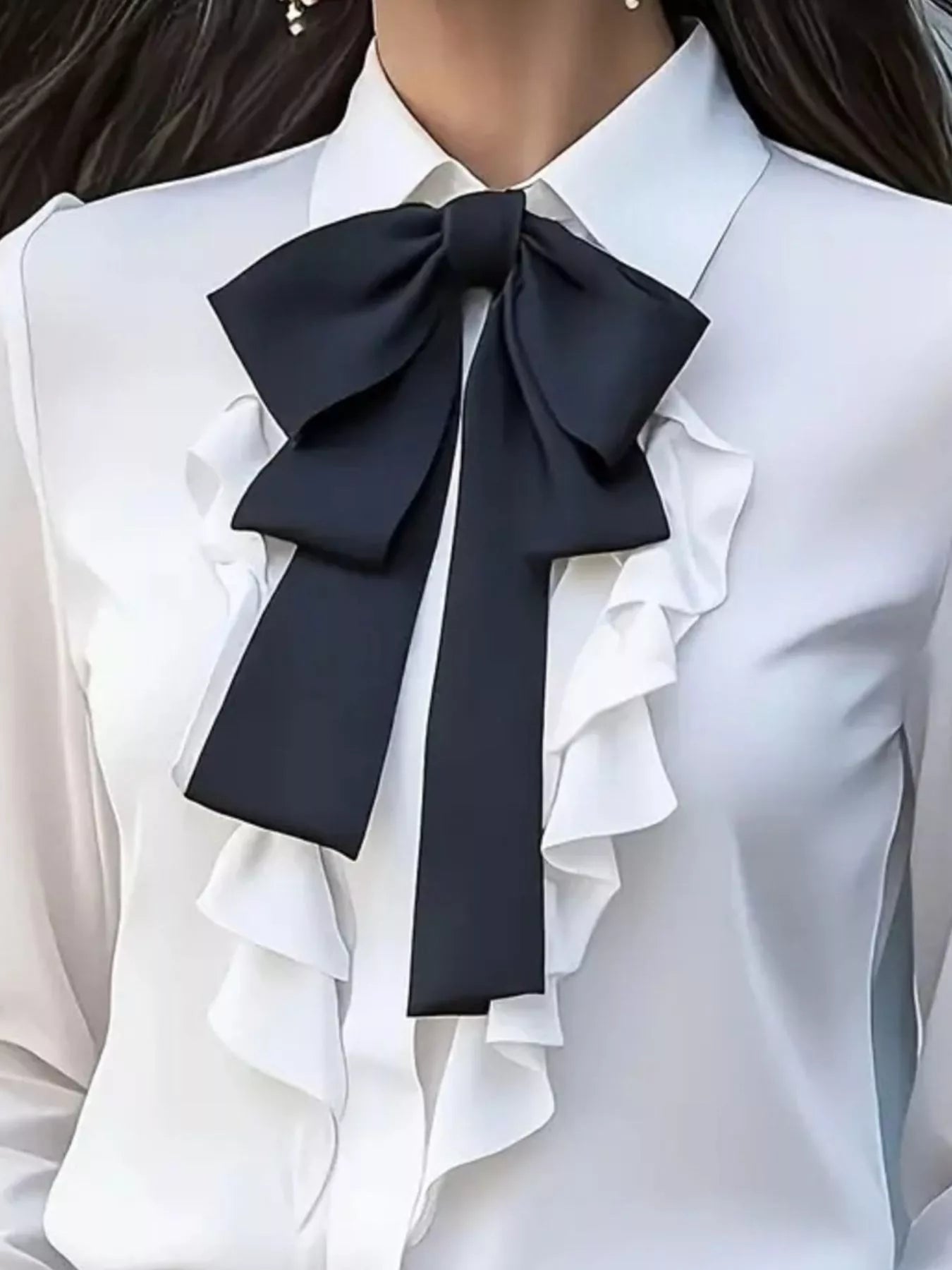 Ruffled Tie Front Long Sleeve Blouse 