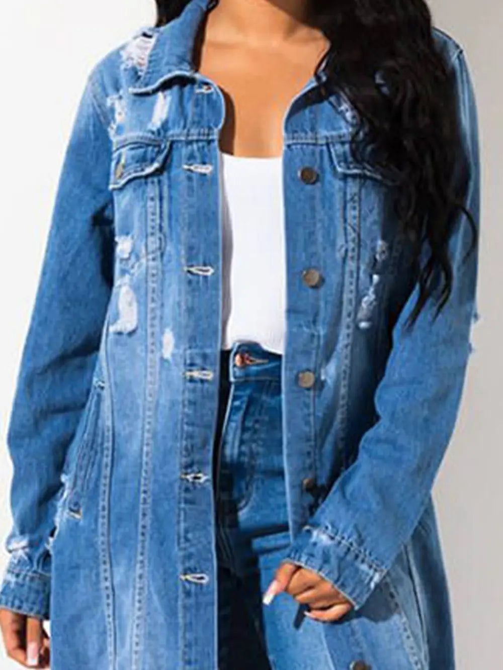 Long Sleeve Raw Hem Denim Jacket 