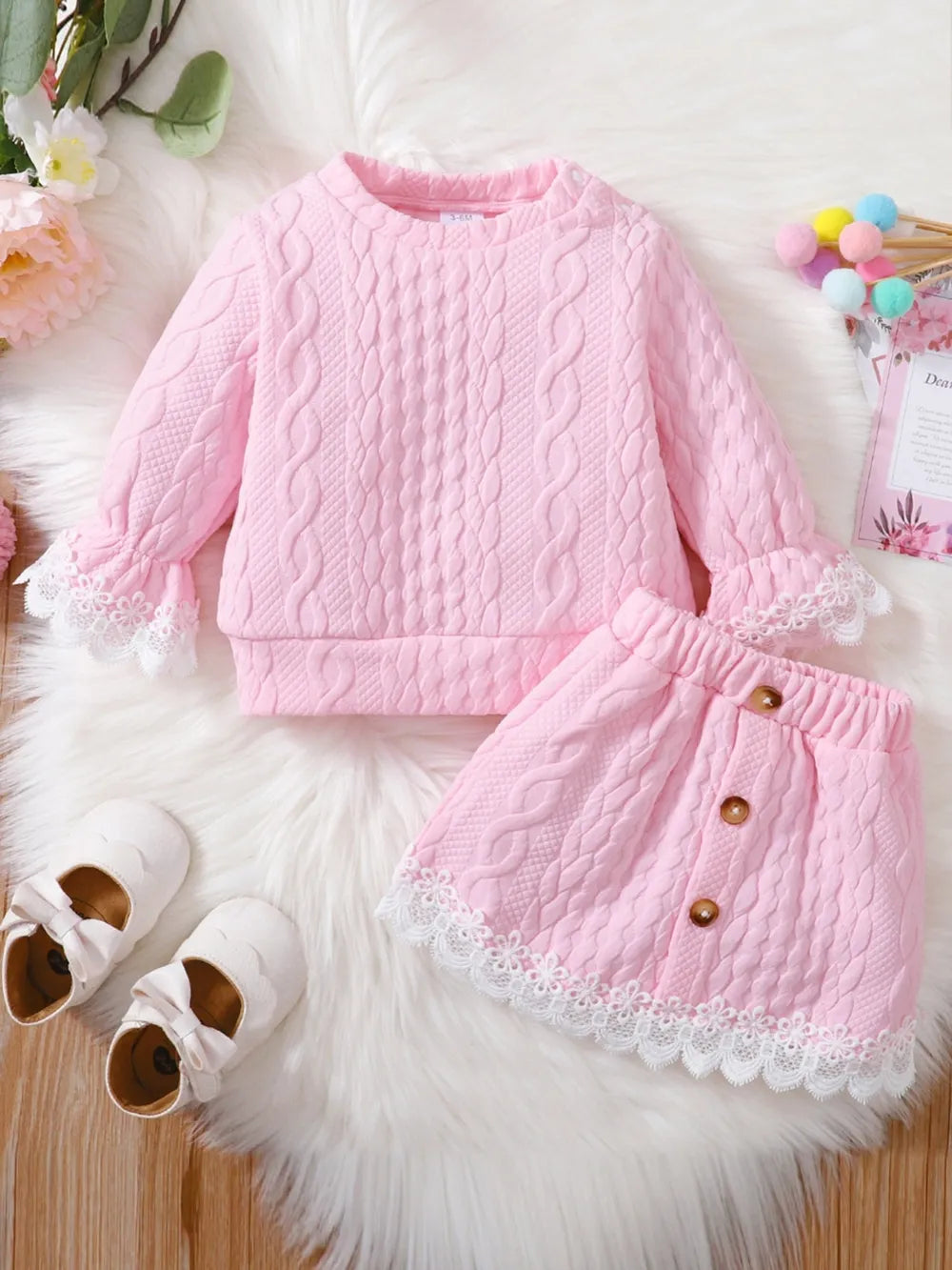 Children's Lace Detail Top and Skirt Set 