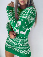 Christmas Element Round Neck Mini Sweater Dress 