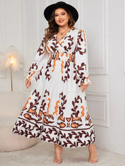 Honey Plus Size Printed Surplice Flounce Sleeve Dress 