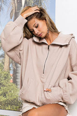 BiBi Stitch Detailed Elastic Hem Half Zip Fleece Hoodie 