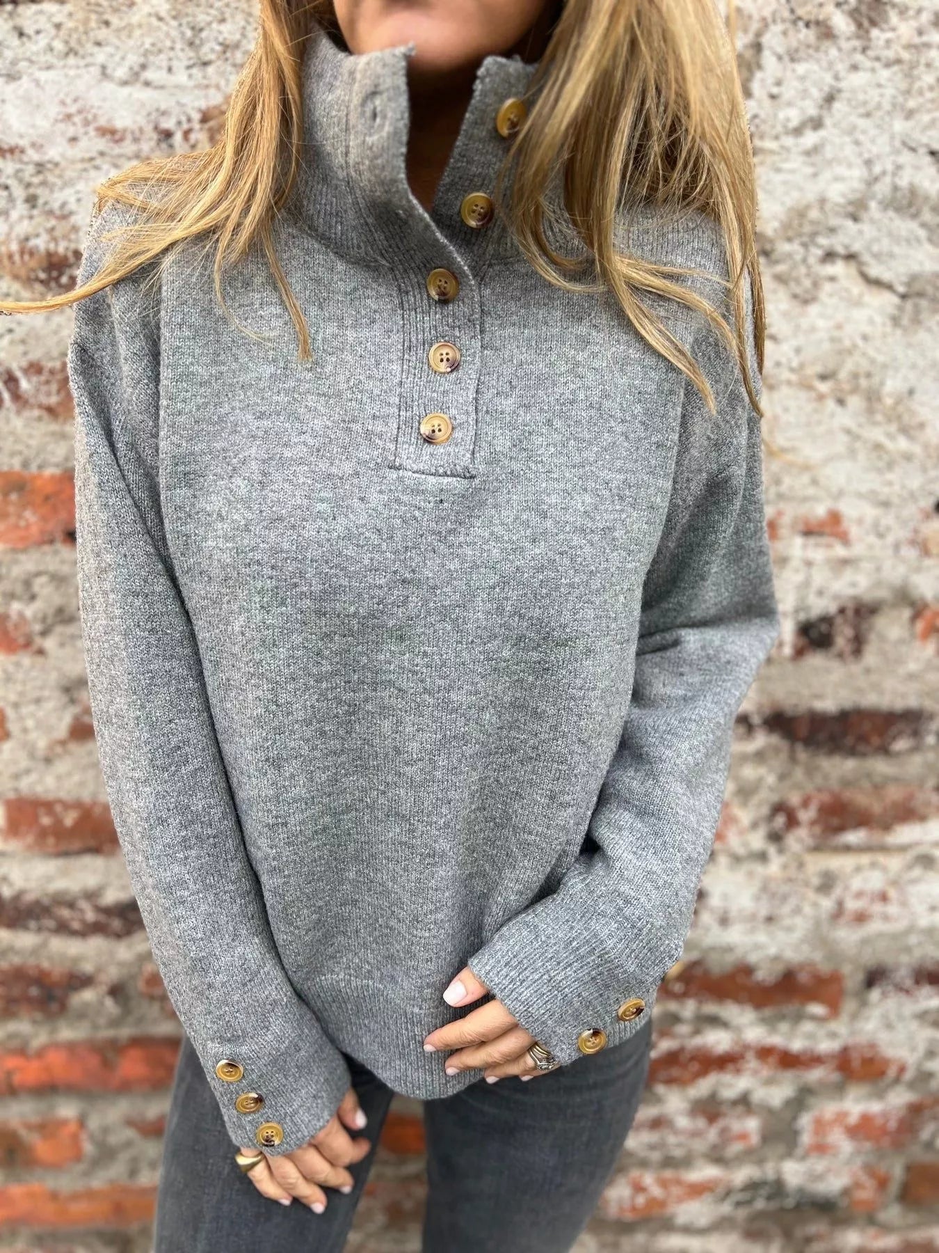 Full Size Button-Detail Turtleneck Sweater Plus Size 