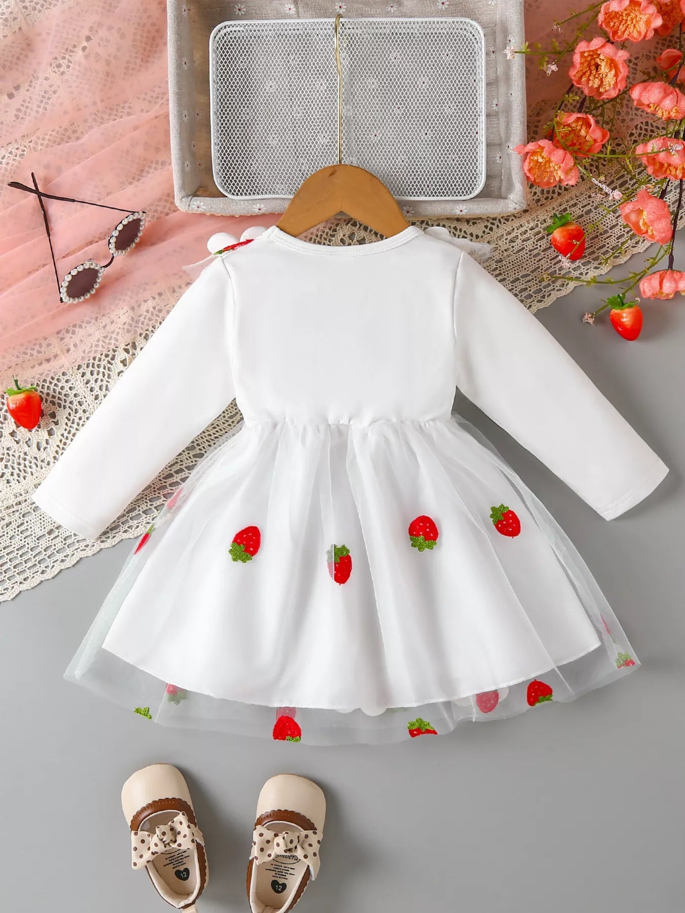 Children's Bow Decor Ruffle Trim Dress 