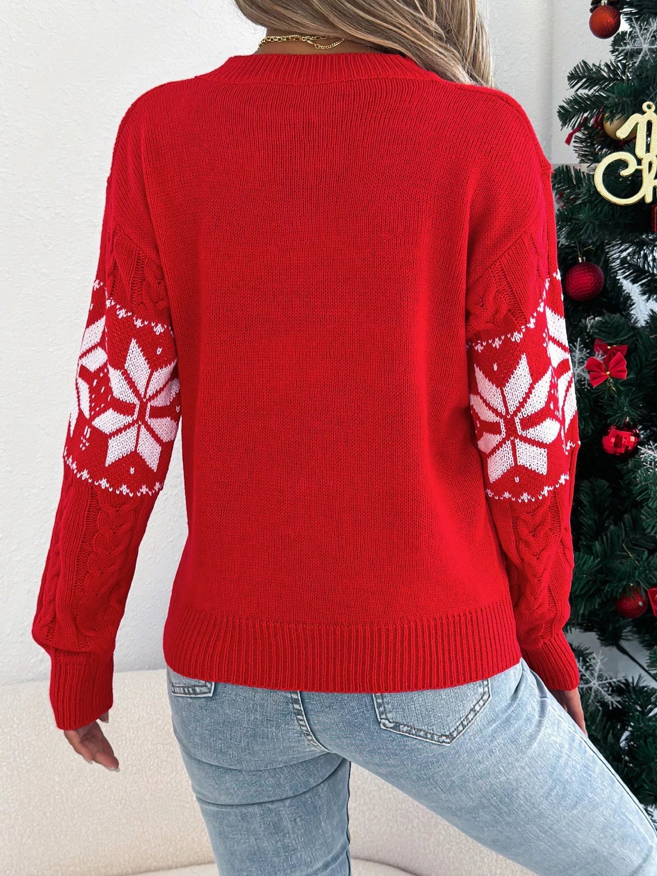 Christmas Snowflake Cable Knit Sweater 