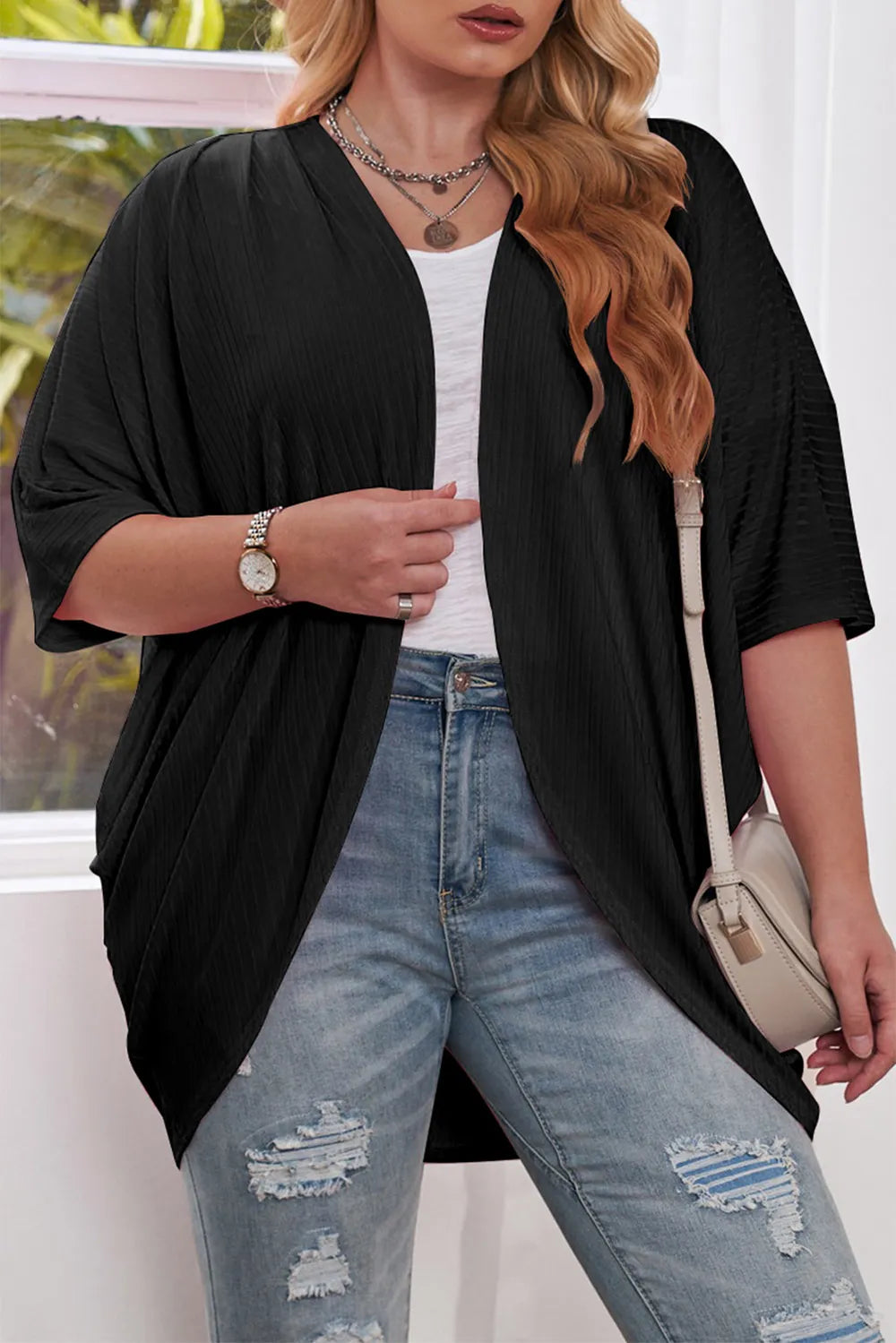 Plus Size Ribbed Cocoon Cover Up 