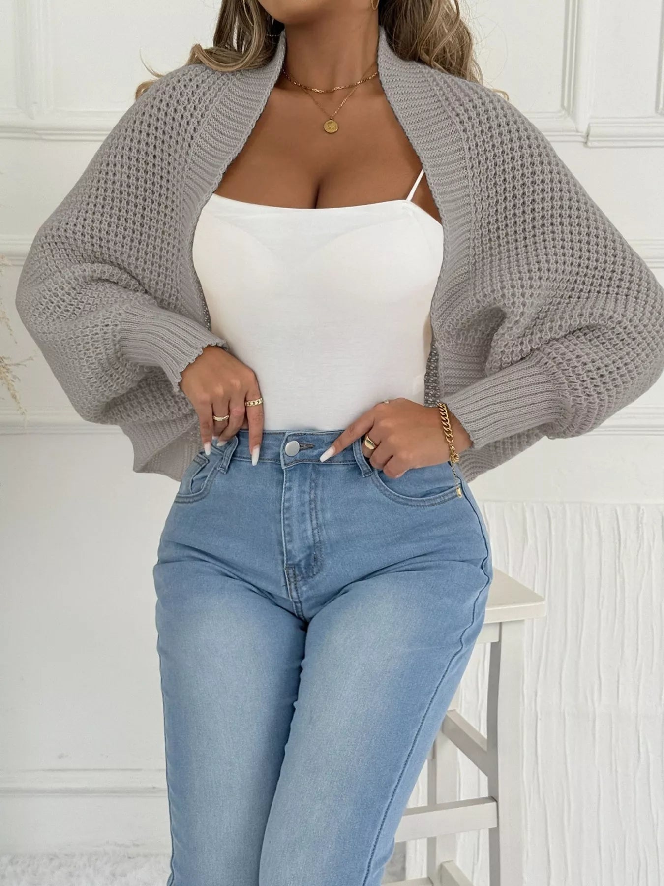 Open Front Batwing Sleeve Cardigan 