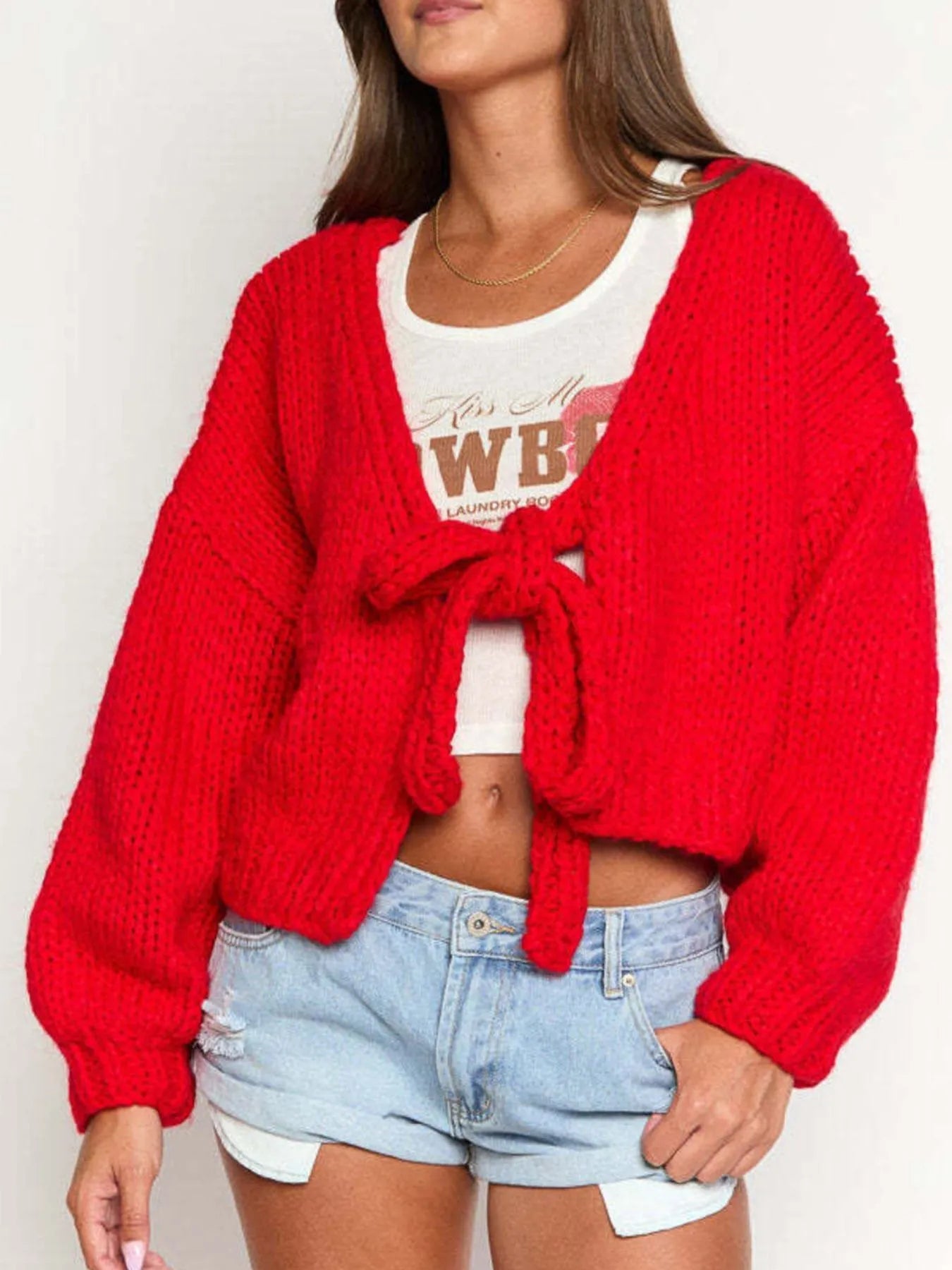 Tied Drop Shoulder Cardigan 