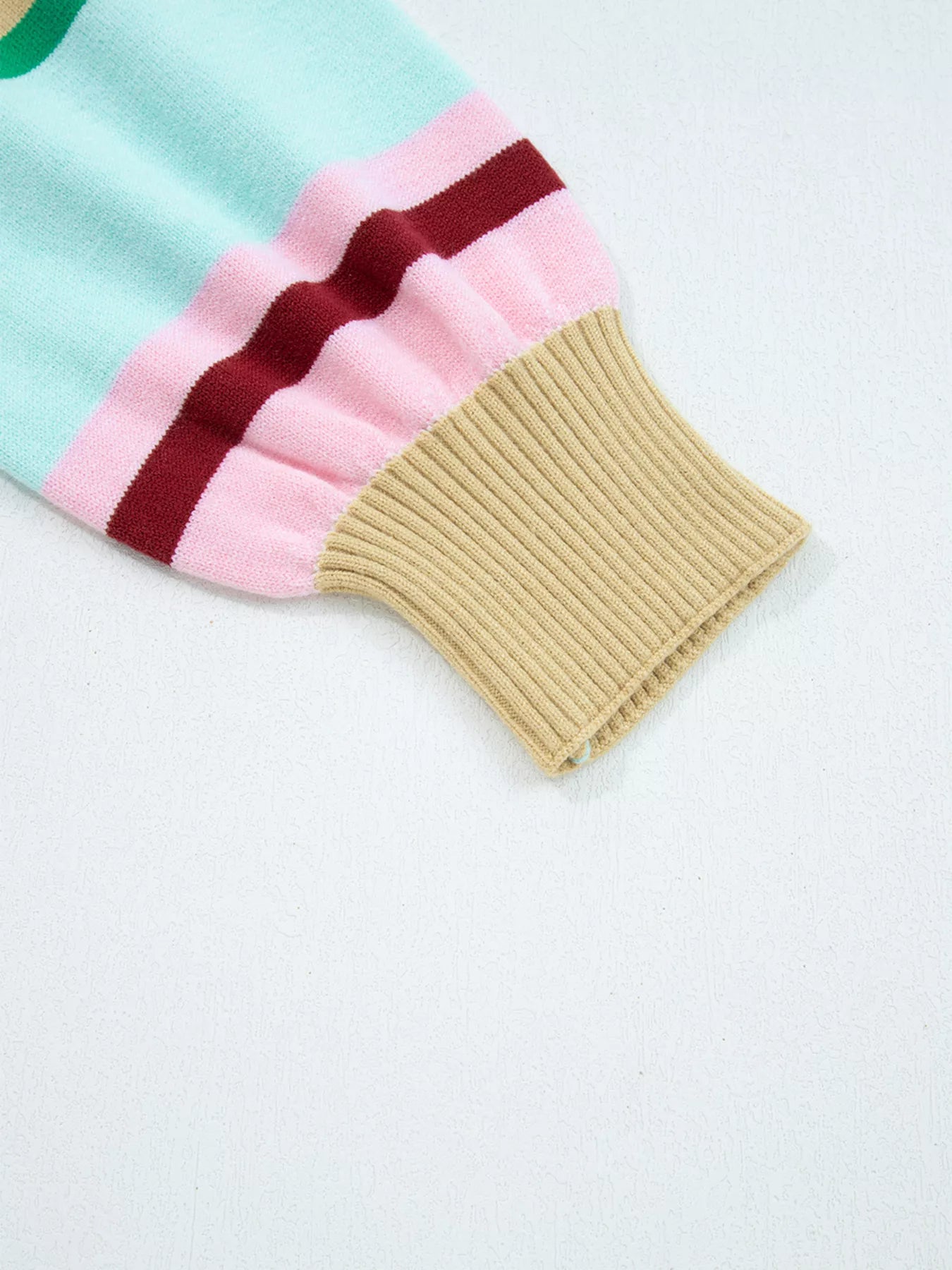 Multicolour Striped Knit Ribbed Trim Boxy Fit Cropped Sweater 
