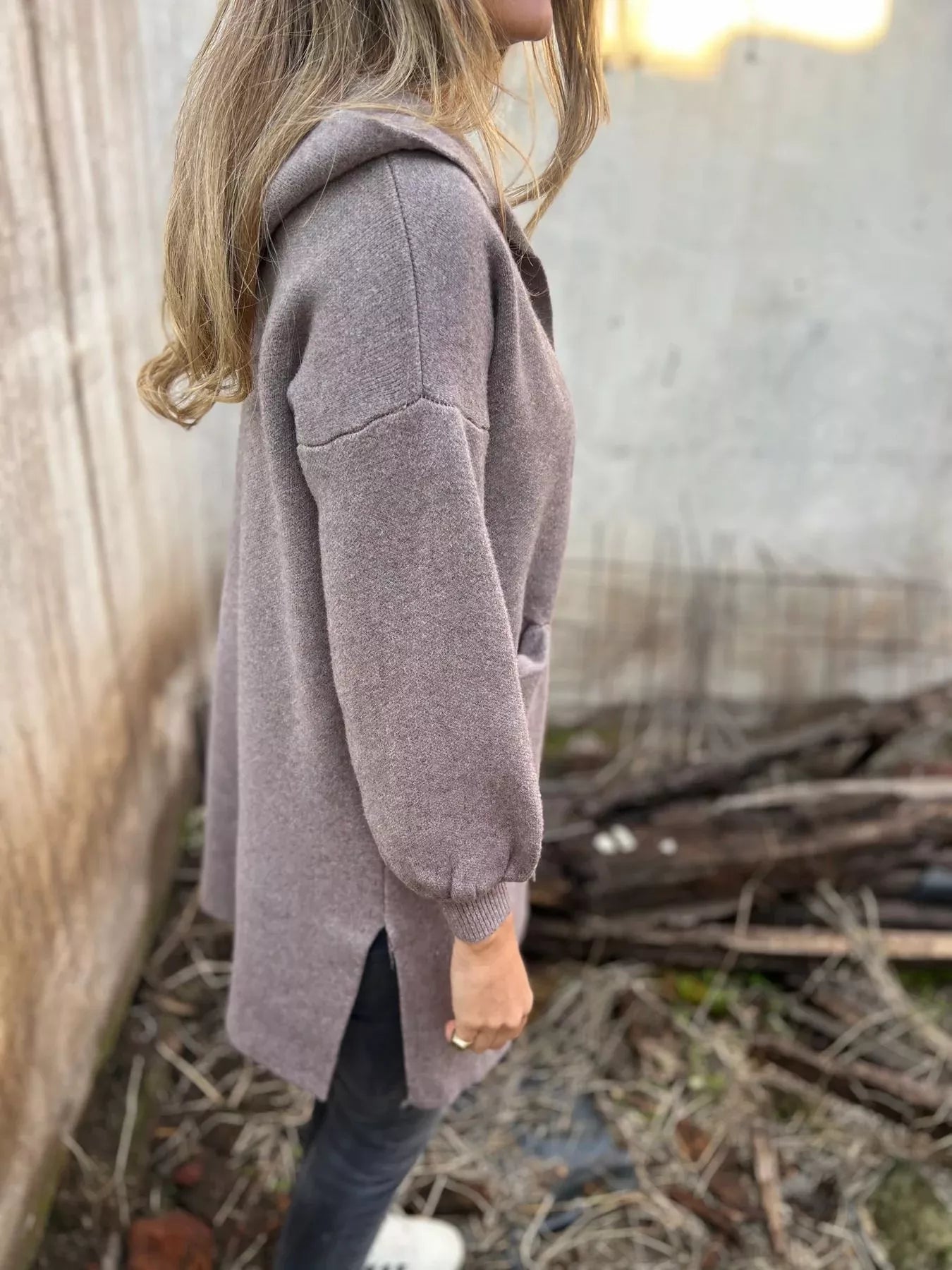 Full Size Open Front Drop Shoulder Hooded Cardigan Plus Size 
