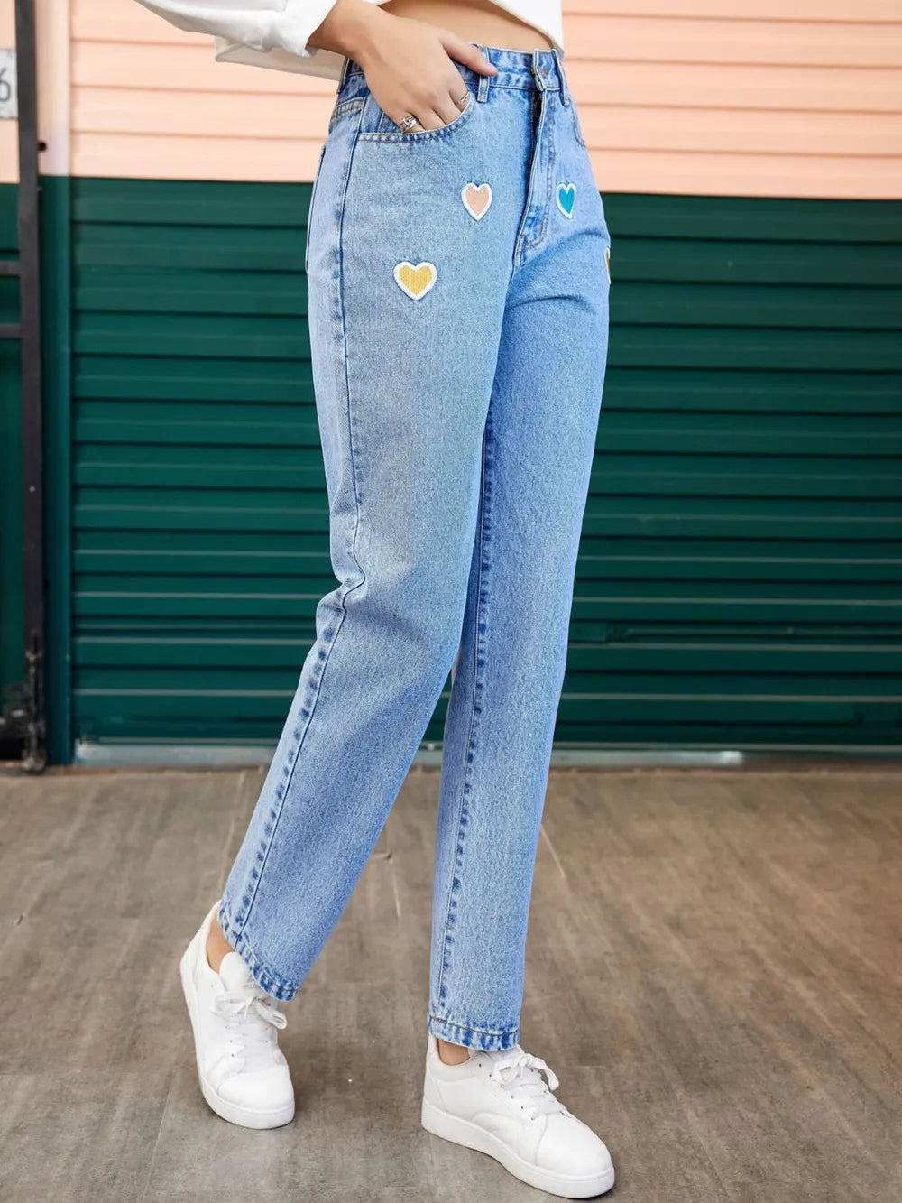 Heart Straight Leg Jeans with Pockets 