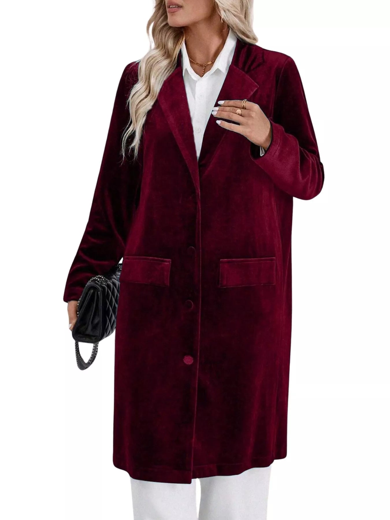 Lapel Collar Long Sleeve Longline Coat 