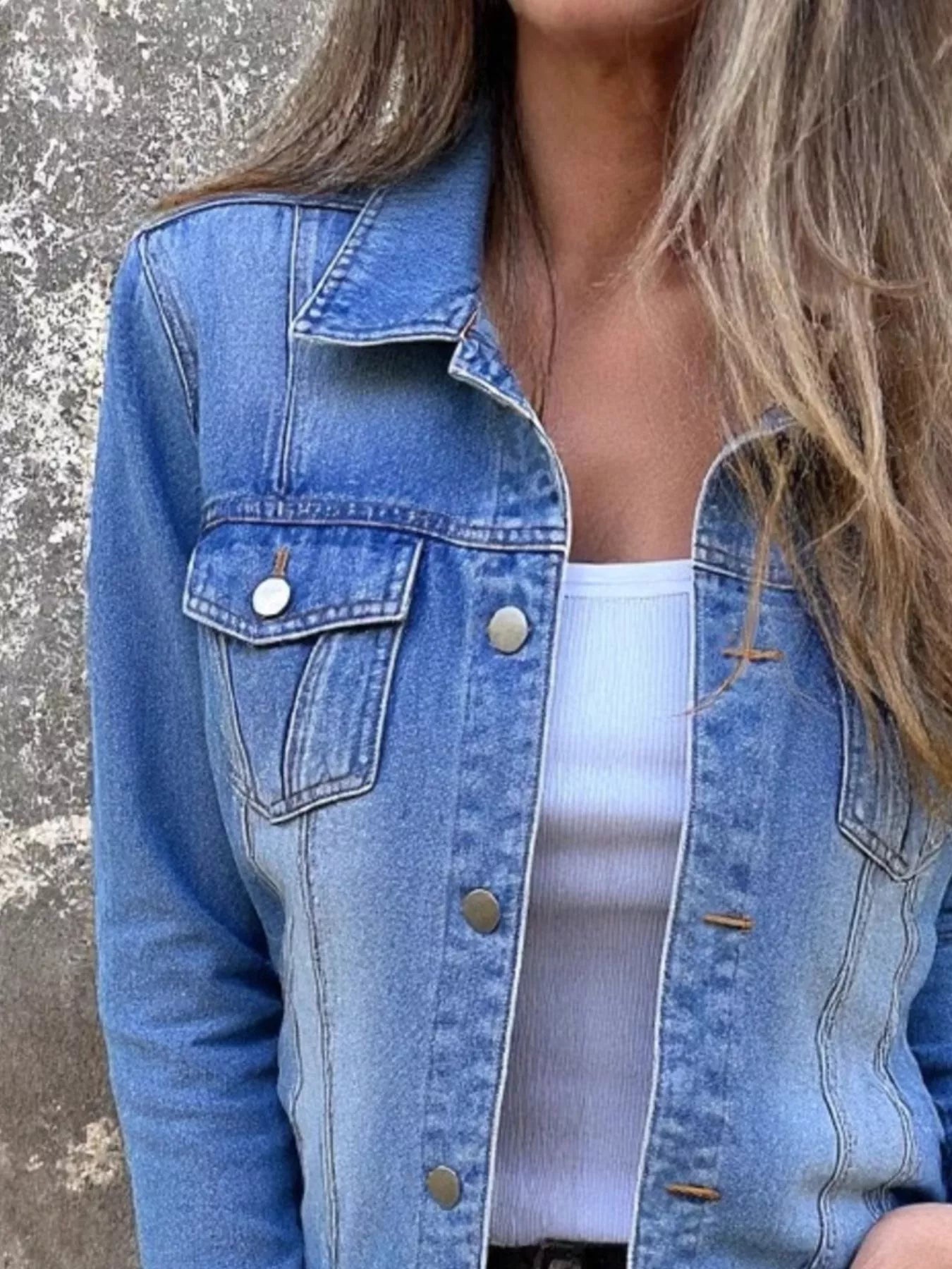 Full Size Button Front Long Sleeve Denim Jacket Plus Size 