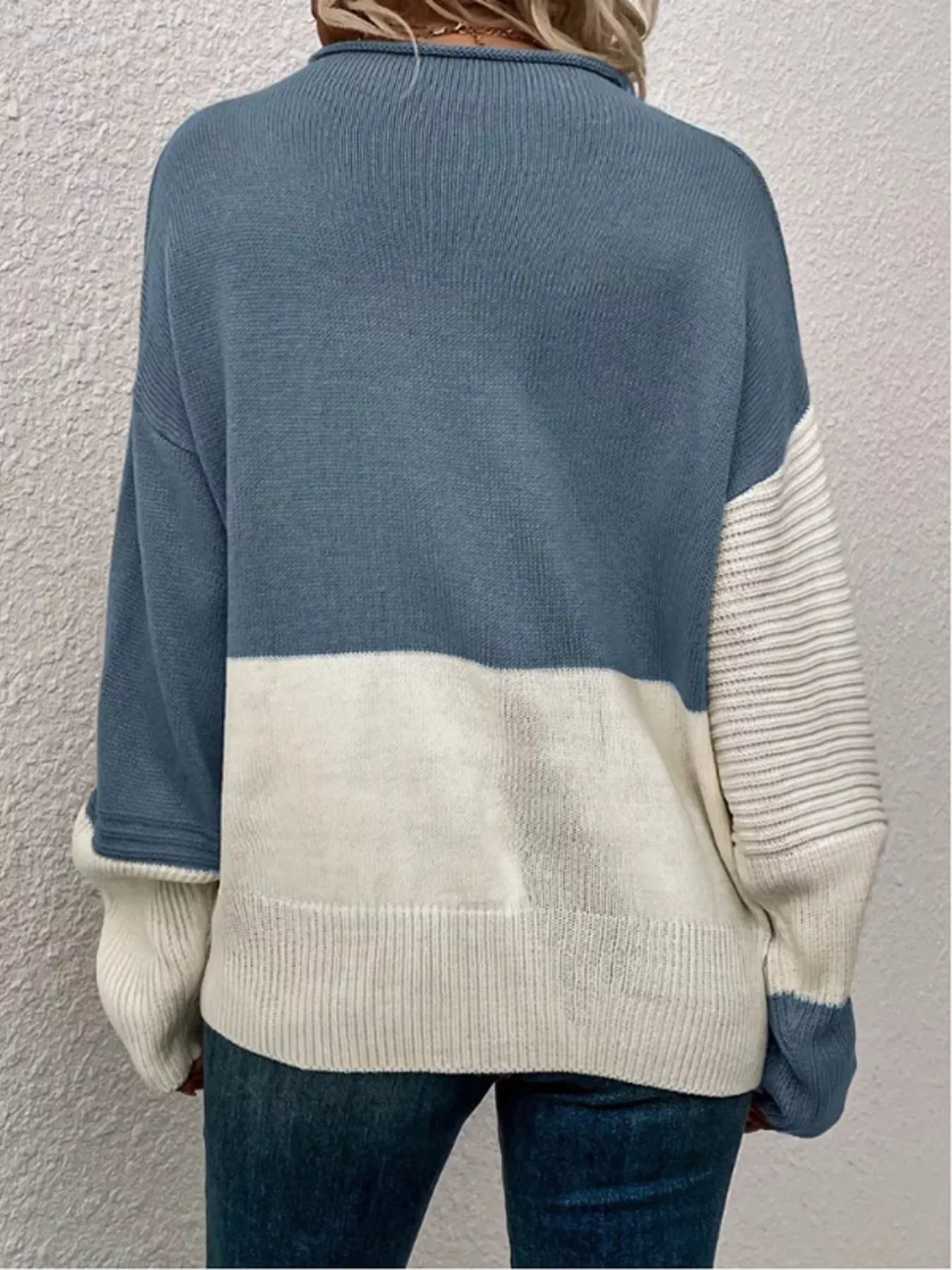 Color Block Ribbed Knit Sweater 