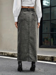 Button Up High Rise Denim Skirt 