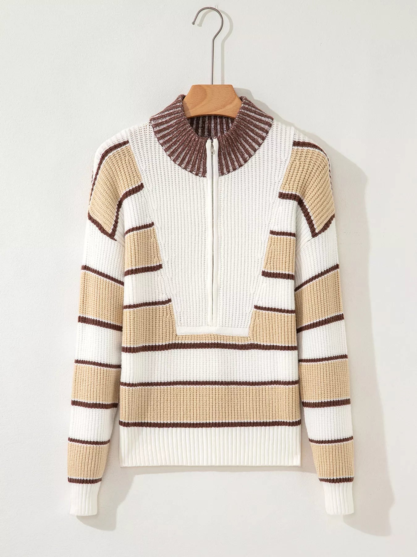 Stripe Half Zip Drop Shoulder Sweater 