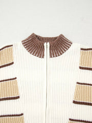 Stripe Half Zip Drop Shoulder Sweater 
