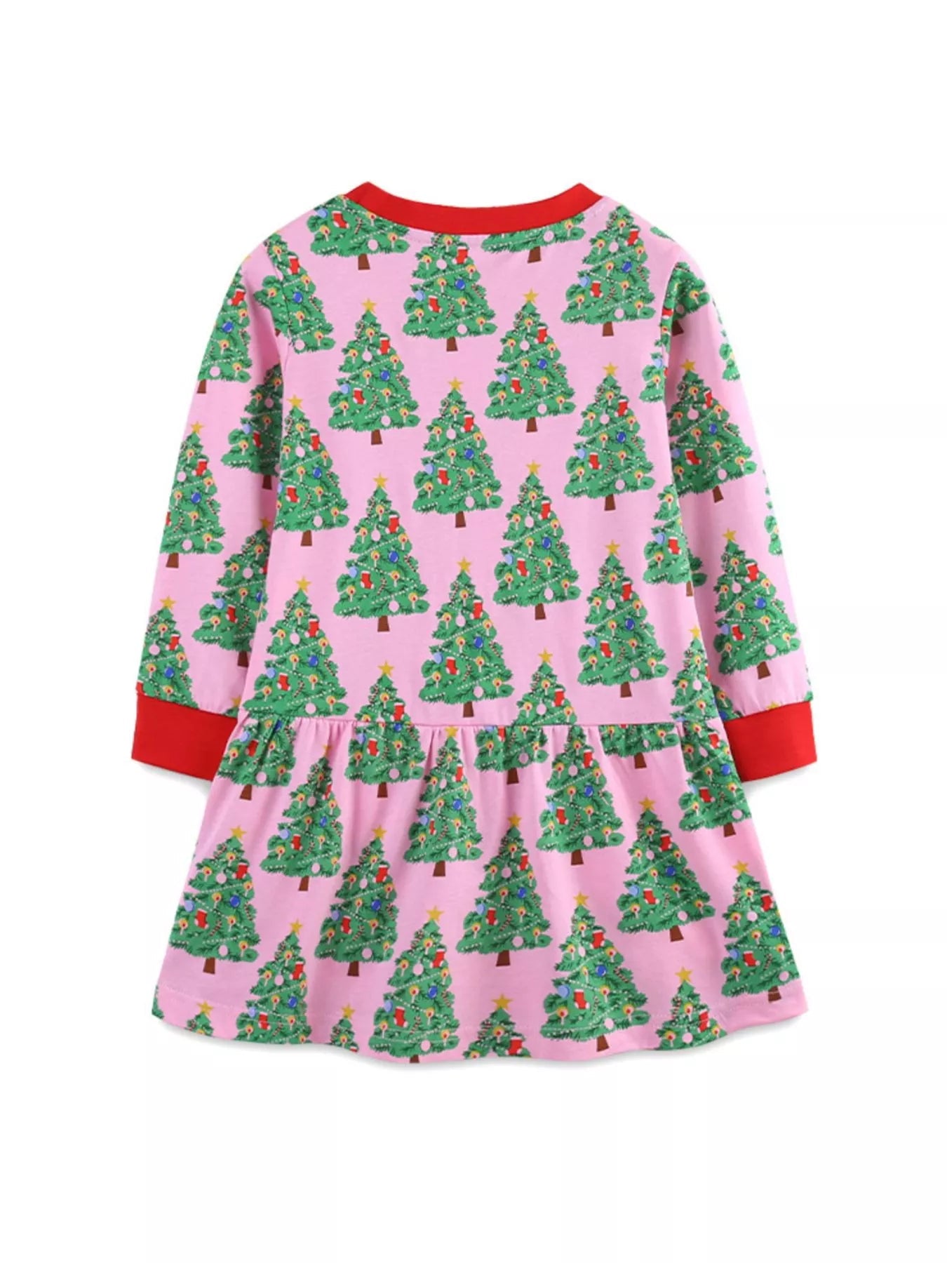Children's Christmas Tree Print Long Sleeve Dress 