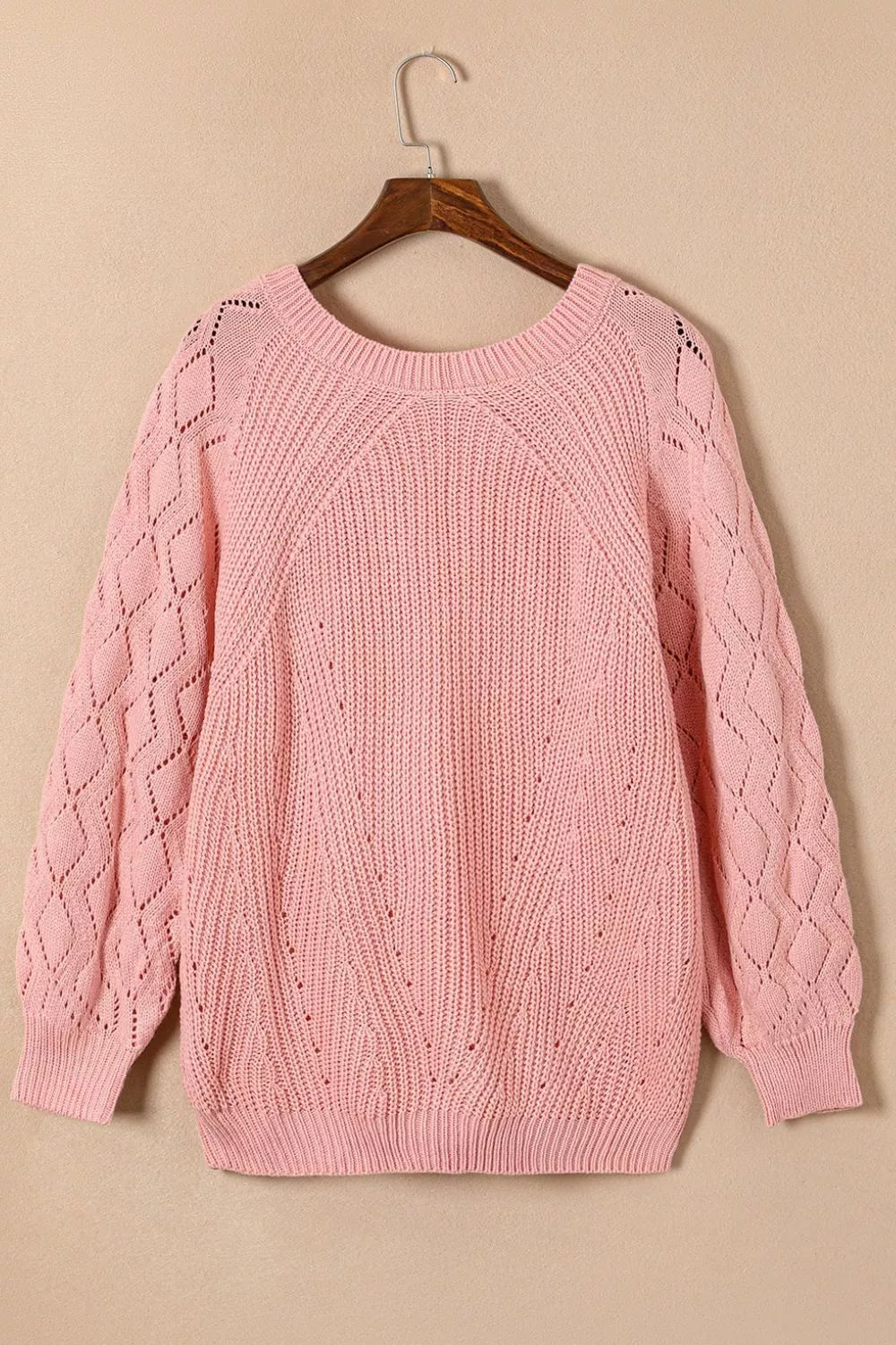 Hollow-Out Puffy Sleeve Knit Sweater 