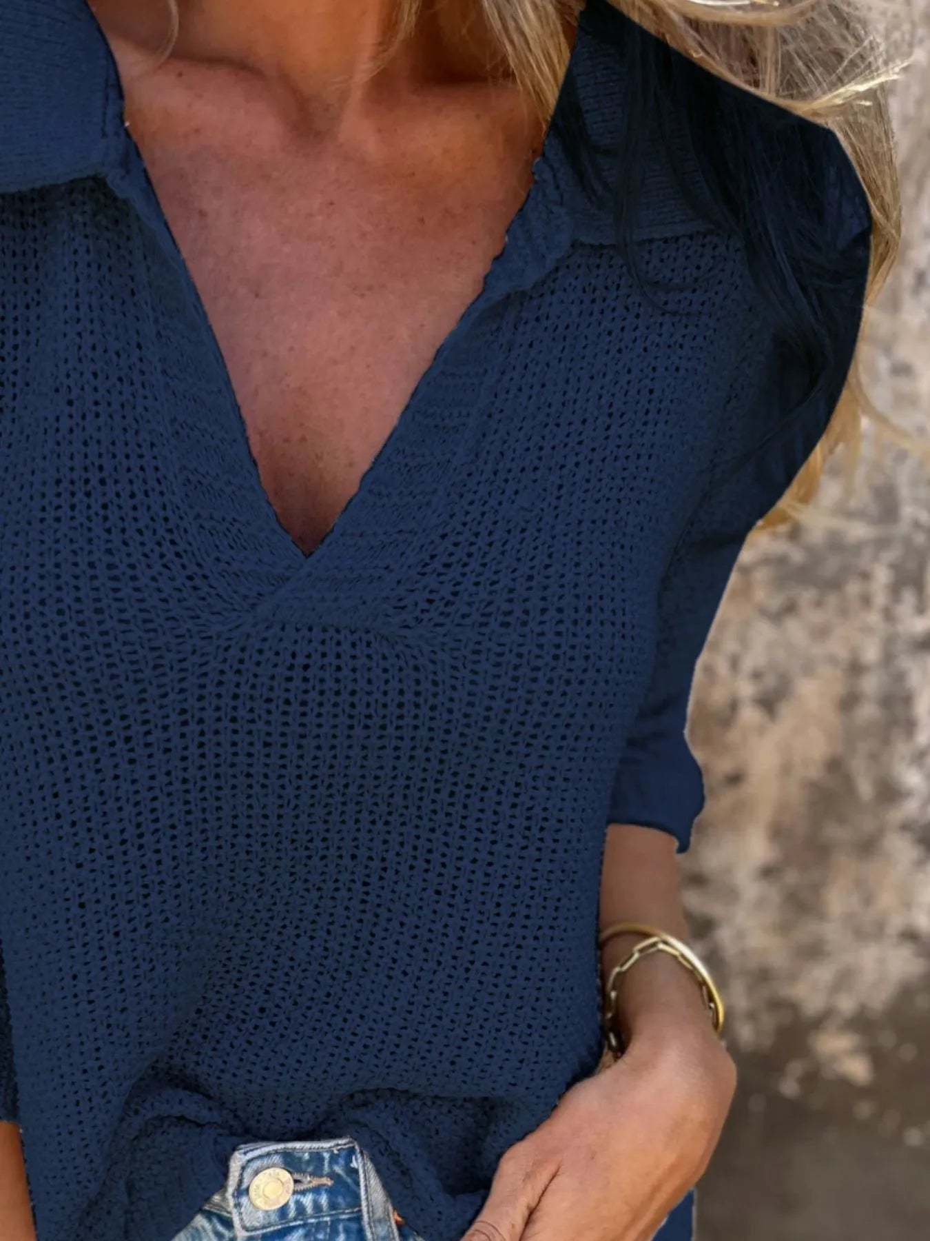 Full Size Johnny Collar Loose Knit Sweater Plus Size 