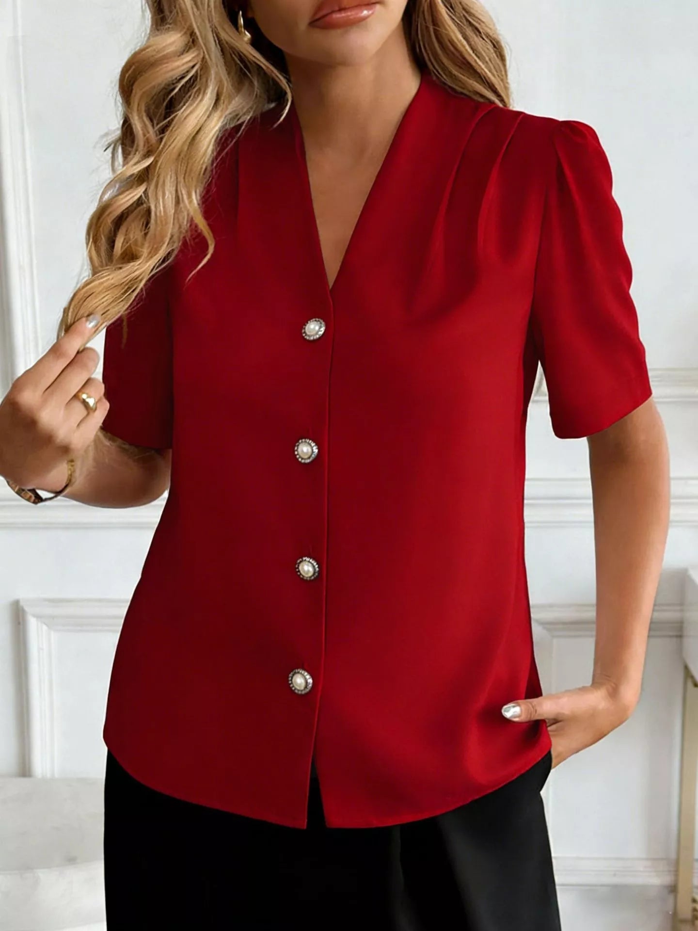 V-Neck Button-Down Shirt 