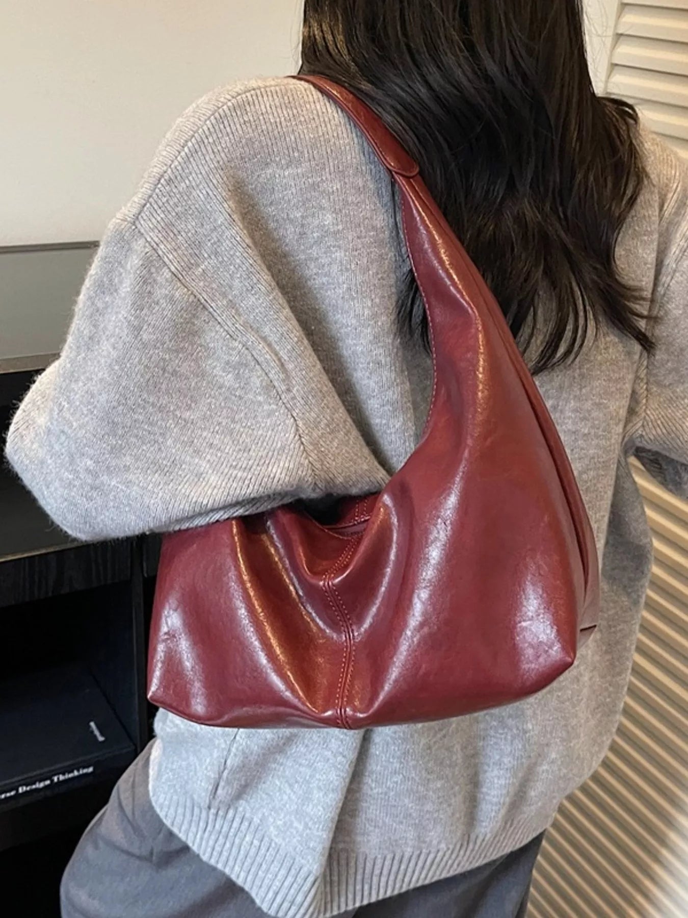 PU Leather Hobo Shoulder Bag 