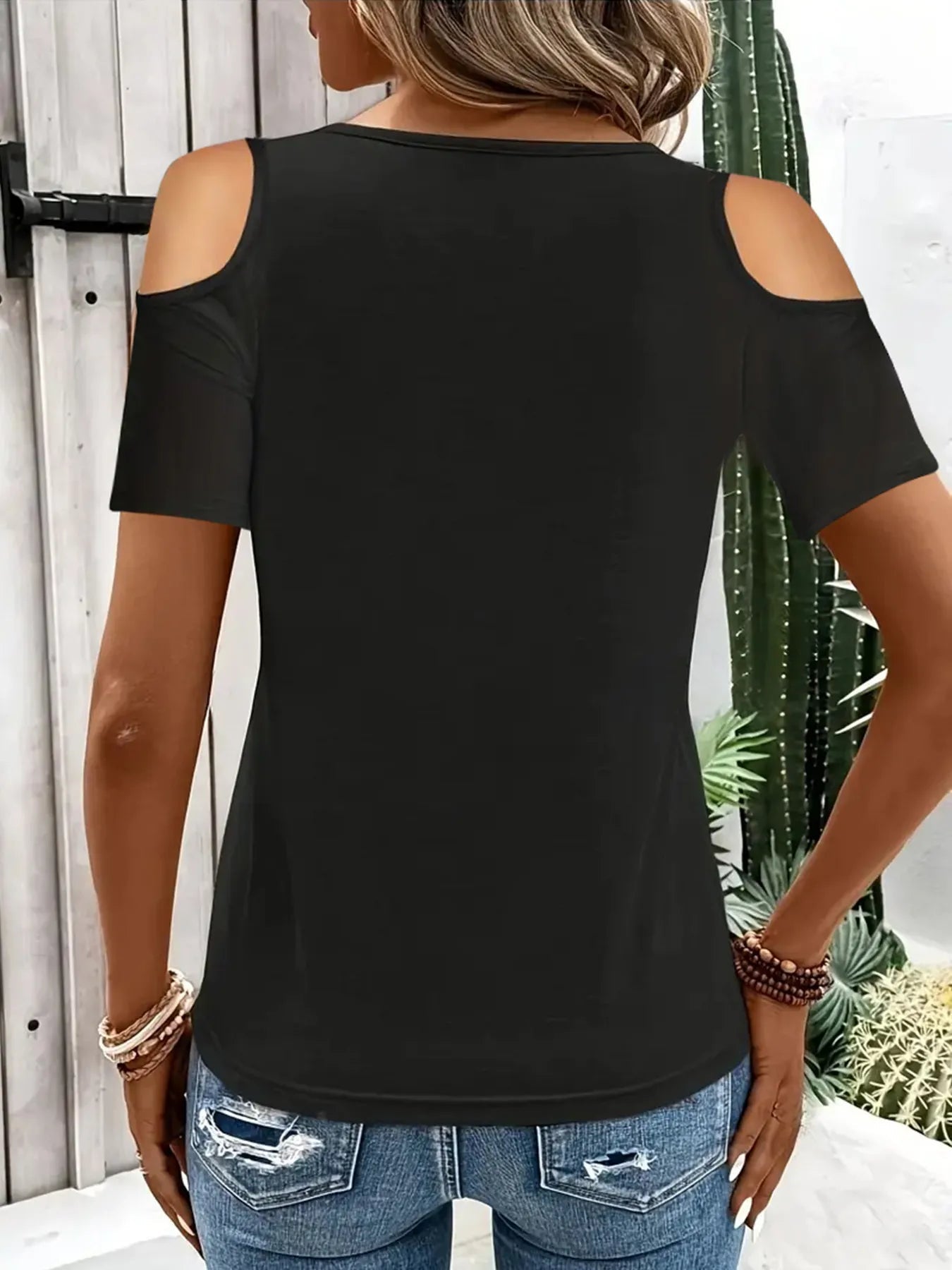 Cold Shoulder T-Shirt with Metal Ring Detail 