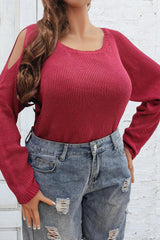 Plus Size Cold Shoulder Round Neck Sweater 