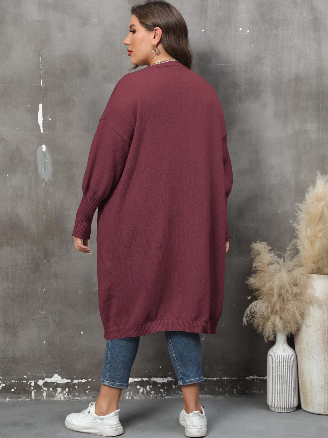 Plus Size Long Sleeve Pocketed Cardigan 