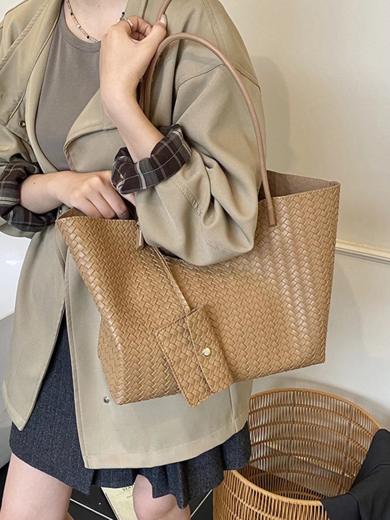 Woven Texture Large Capacity Tote Bag 