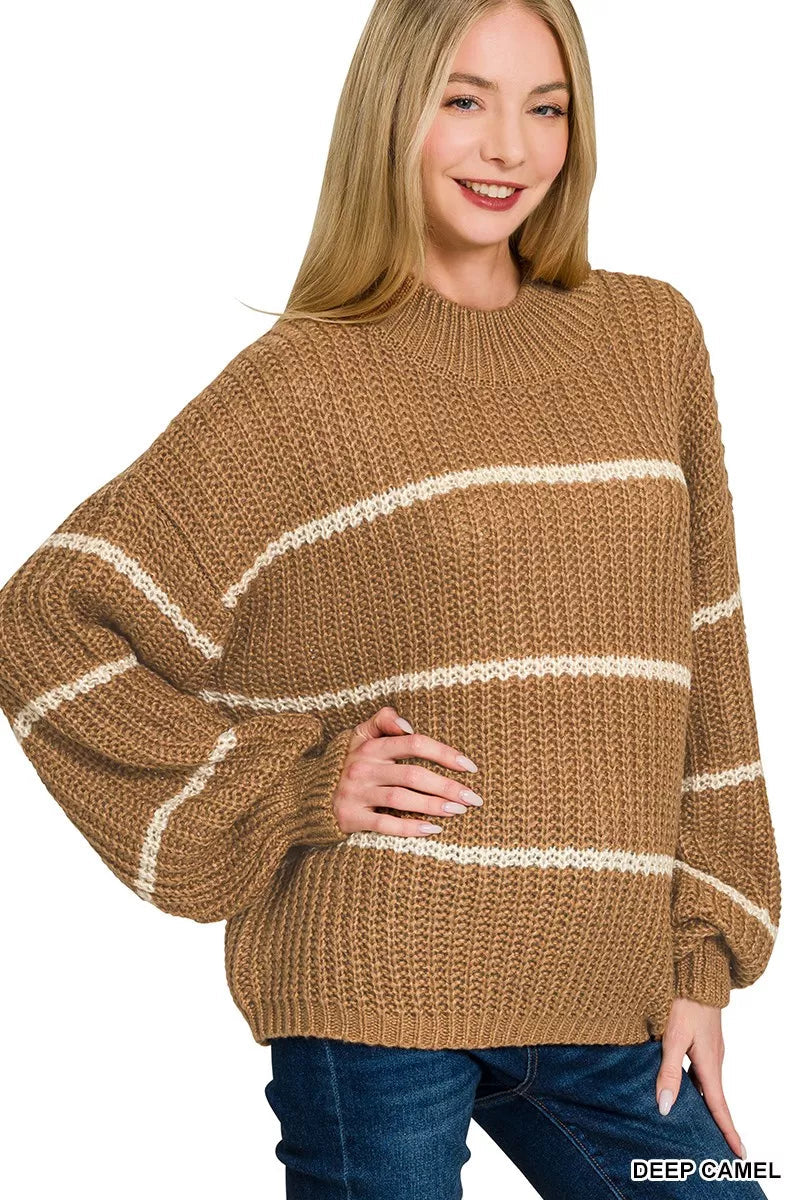 Zenana Oversize Striped Sweater 