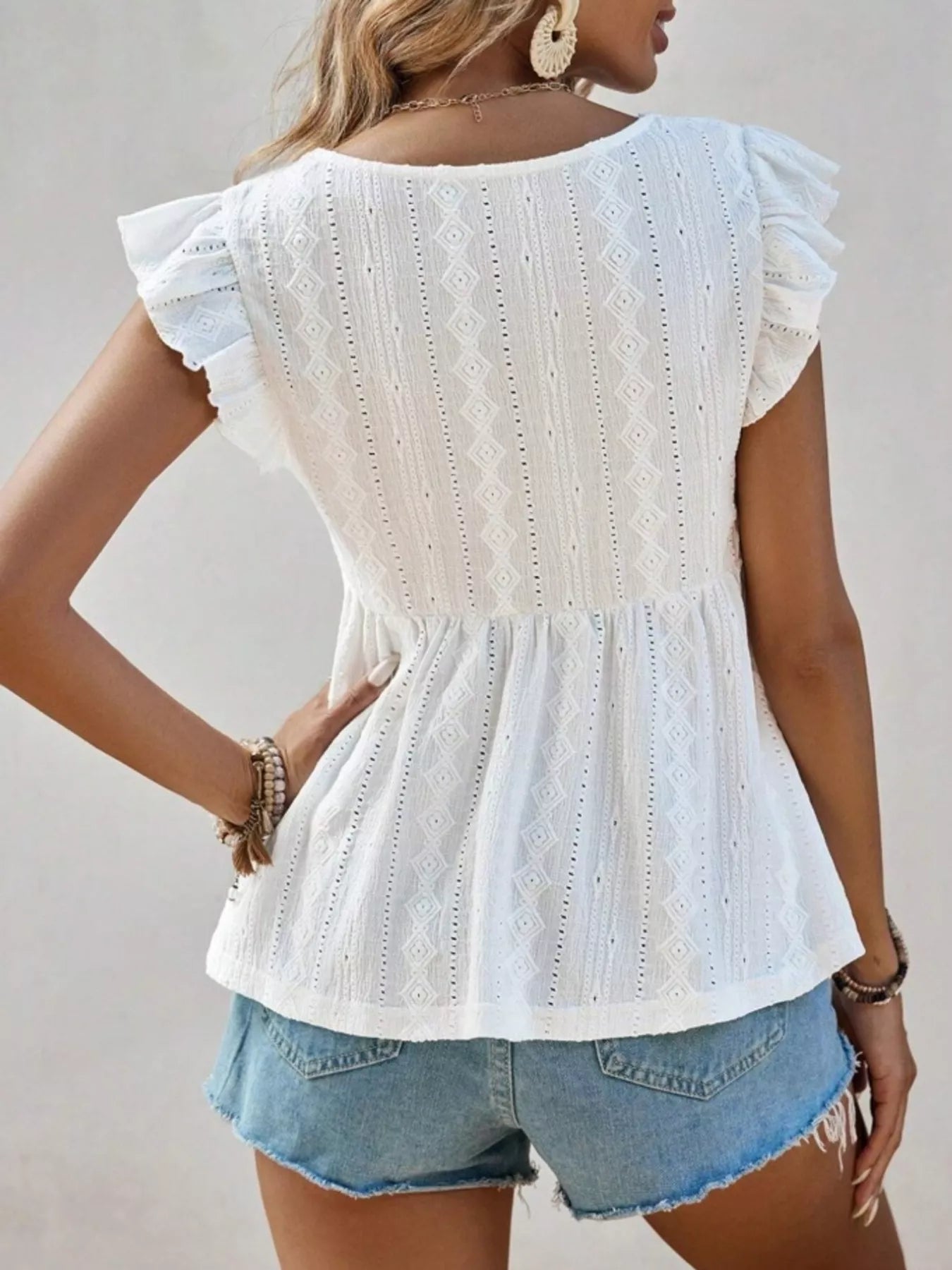 Ruffle Sleeve V-Neck Blouse 