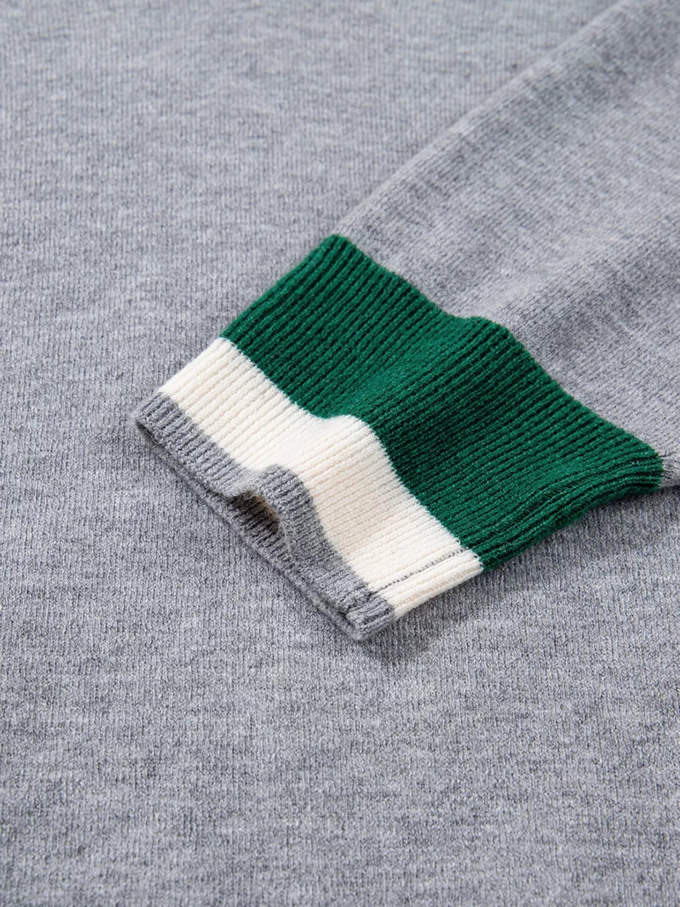 Contrast Striped Trim V Neck Varsity Sweater 