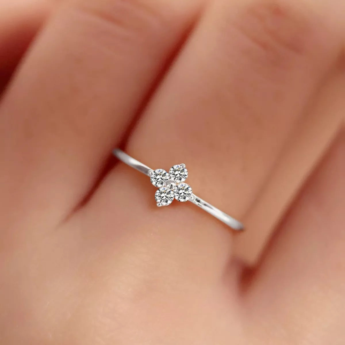 925 Sterling Silver Four-Leaf Clover Ring 