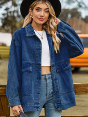 Dropped Shoulder Denim Jacket with Pockets 