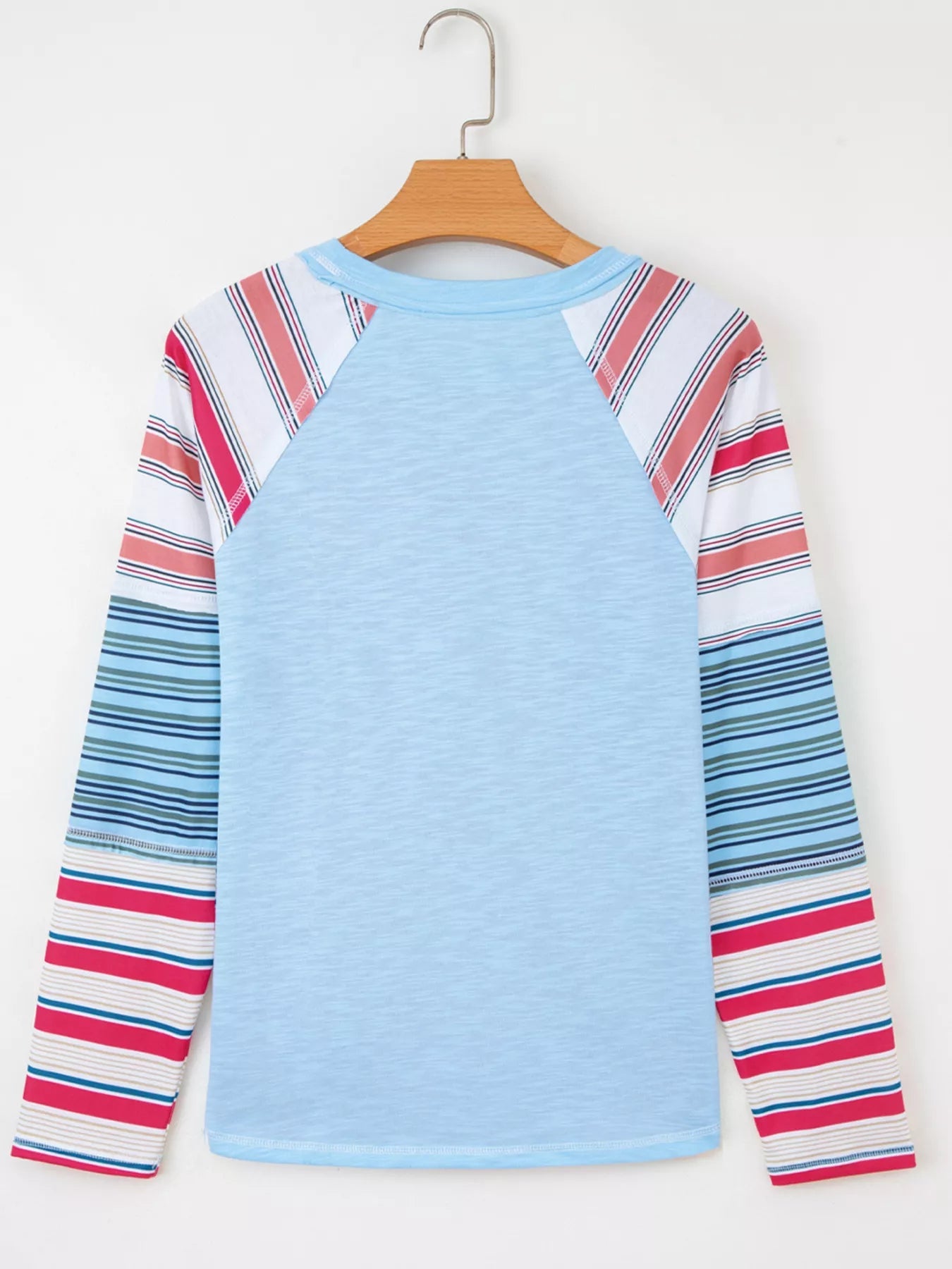 Color Block Round Neck Exposed Seam Patchwork Striped Long Sleeve Top 