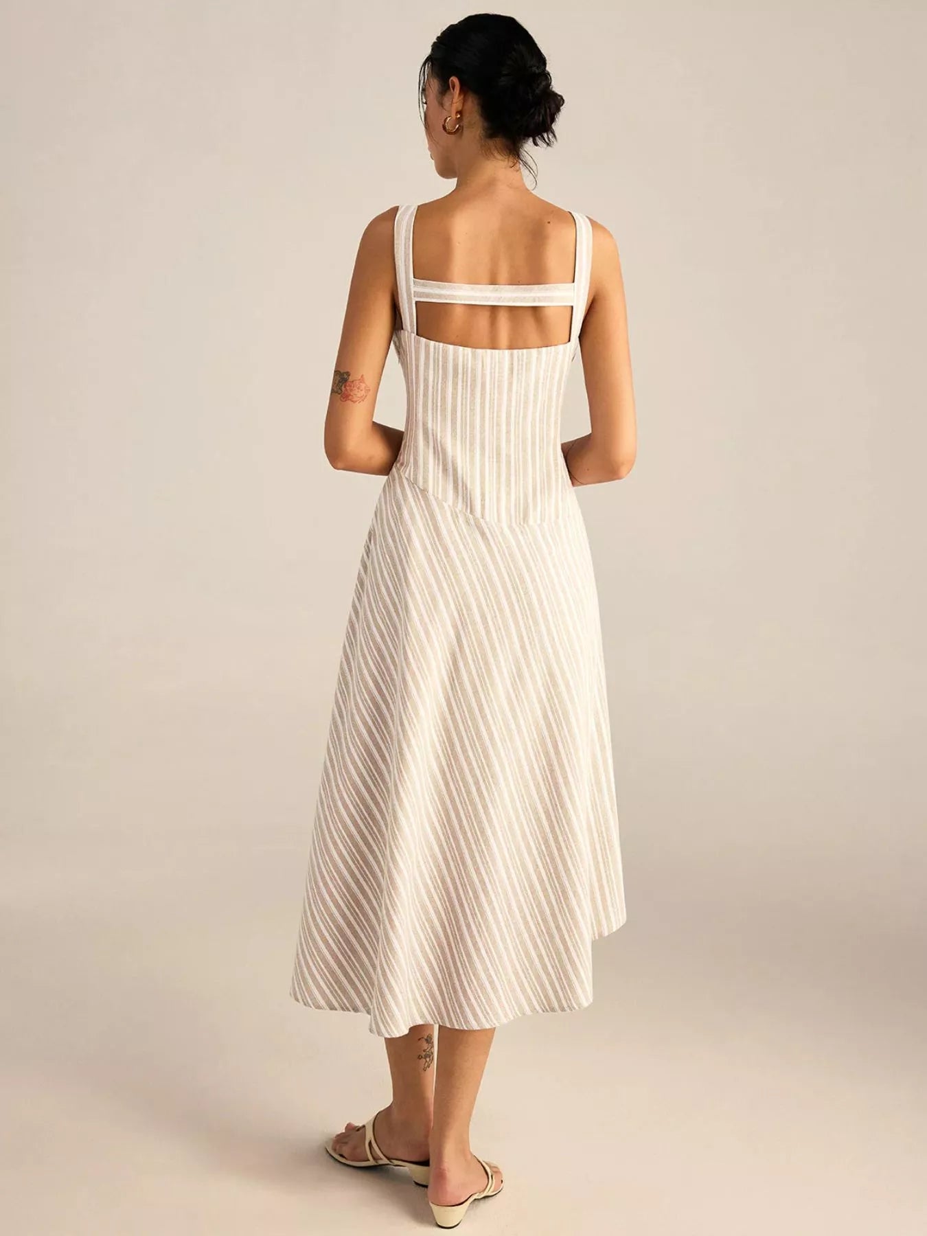 Full Size Striped Sleeveless Midi Dress Plus Size 