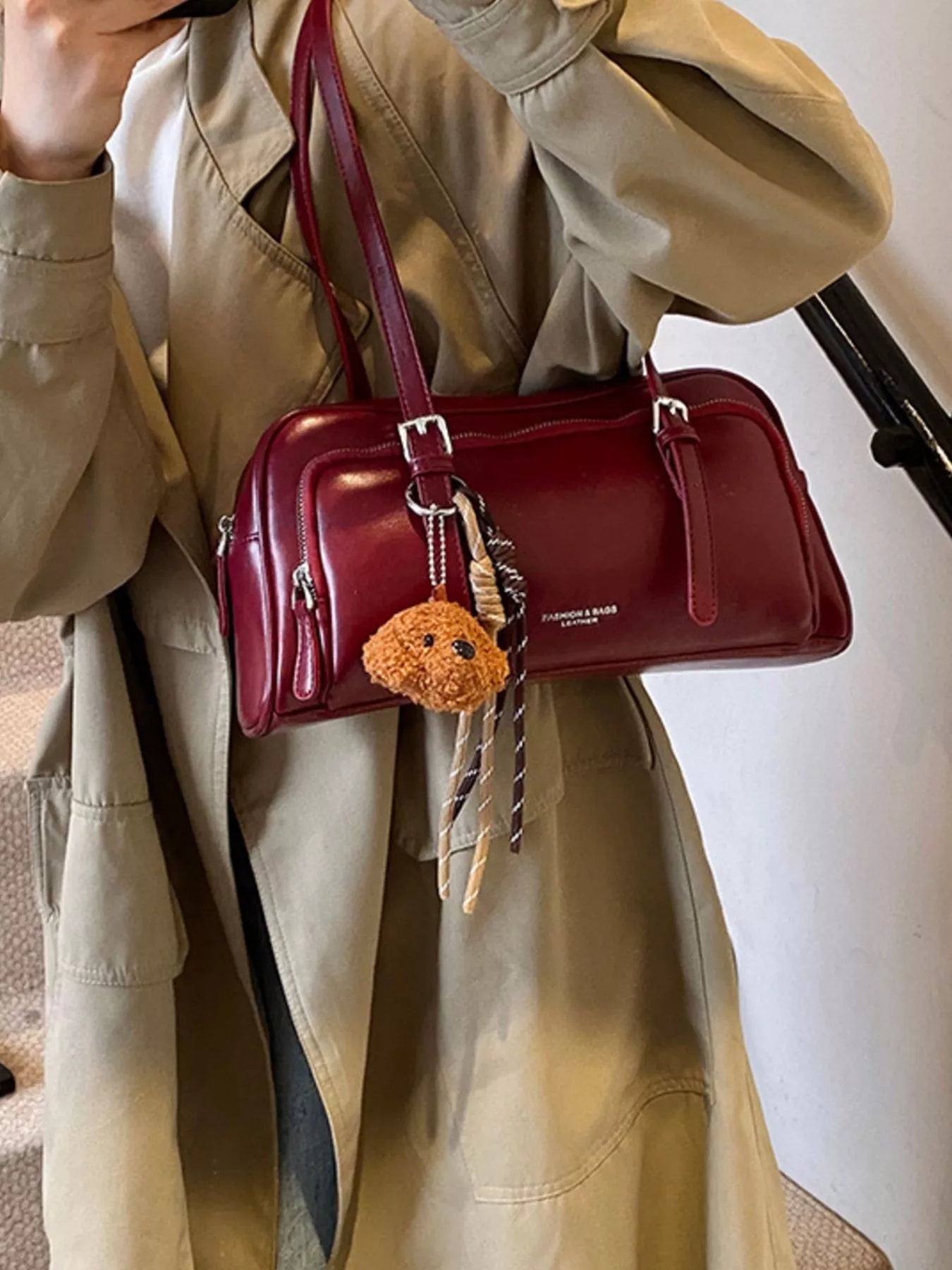 Vintage Style Leather Shoulder Bag with Charm 