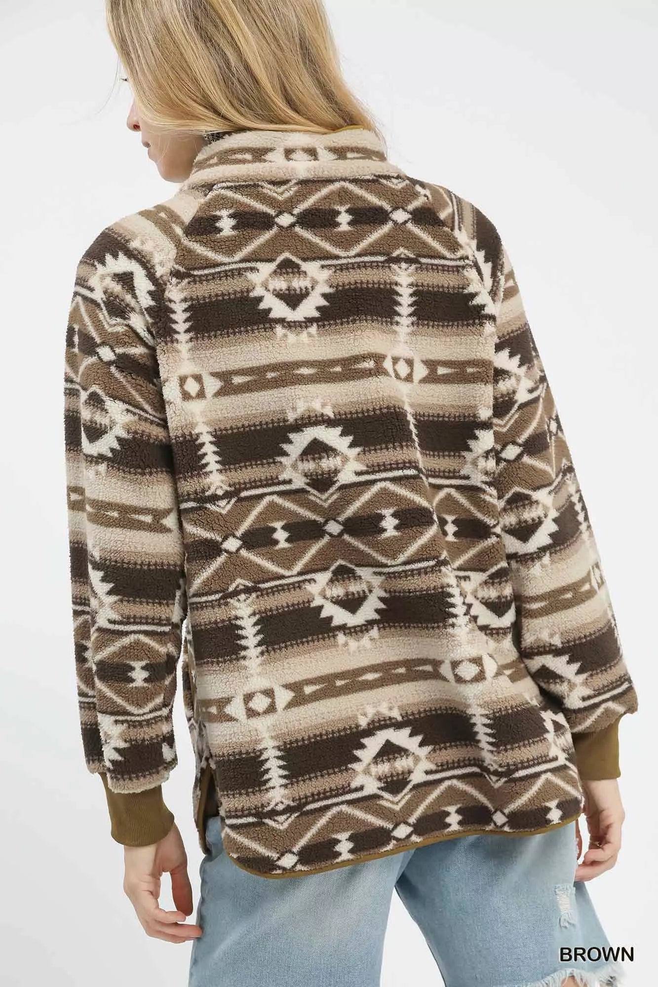 Umgee Aztec Print Sherpa Pullover 