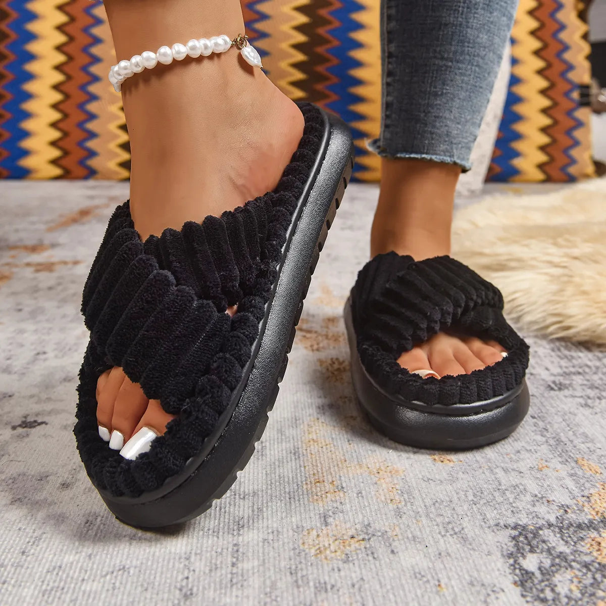 Crisscross Open Toe Platform Slippers 