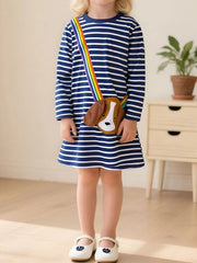 Children's Dog Striped Long Sleeve Dress 