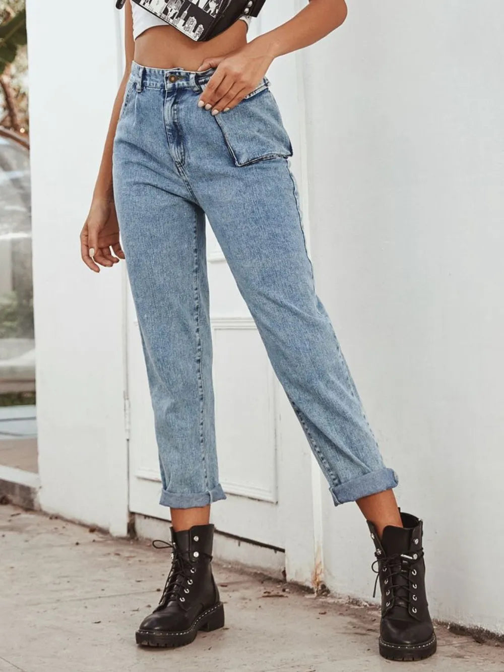 High Waist Straight Leg Jeans 